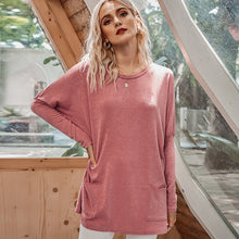 Load image into Gallery viewer, Mid-length Round Neck Knitted T-shirt Top