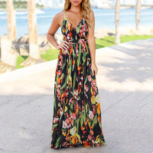 Load image into Gallery viewer, Bohemian Floral Print Suspender Maxi Dress