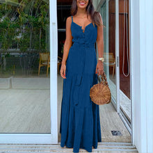 Load image into Gallery viewer, V-Neck Button Stitching Sling Maxi Dress
