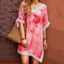Load image into Gallery viewer, Tie-Dye Lace Contrast Short-Sleeved Mini Dress
