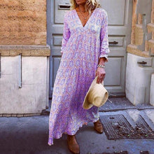 Load image into Gallery viewer, Boho V Neck Long Sleeve Print Maxi Dress