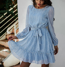 Load image into Gallery viewer, Lace-Up Round Neck Print Mini Dress