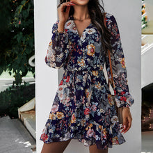 Load image into Gallery viewer, V-Neck Long Sleeve Chiffon Print Dress