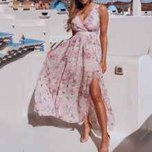 Load image into Gallery viewer, Chiffon Crint Slit Floral Printed Maxi Dress