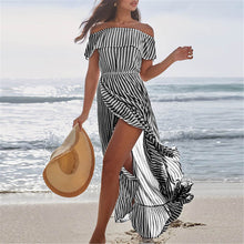 Load image into Gallery viewer, One-Shoulder Striped Slit Irregula Maxi Dress
