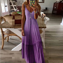 Load image into Gallery viewer, Casual V-Neck Gradient Color Maxi Dress