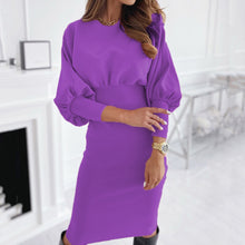 Load image into Gallery viewer, Solid Color Round Neck Knitted Dress