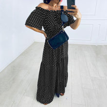 Load image into Gallery viewer, Off Shoulder Polk Dot Printed Maxi Dress