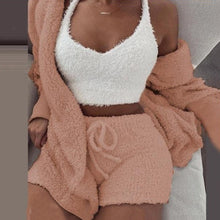Load image into Gallery viewer, Plush Coat+Vest+Shorts Loungewear Set