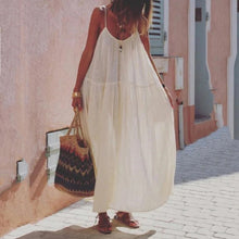Load image into Gallery viewer, Solid Color Stitching Cotton And Linen Suspender Maxi Dress