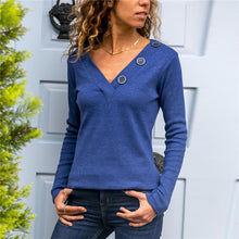 Load image into Gallery viewer, Solid Color V Neck Long-Sleeved T-shirt