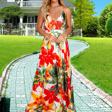 Load image into Gallery viewer, Bohemian Floral Print Suspender Maxi Dress