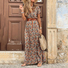 Load image into Gallery viewer, Elegant V-Neck Printed Short Sleeve Maxi Dress