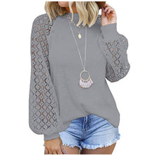 Load image into Gallery viewer, Round Neck Lace Stitching Long-sleeved Top