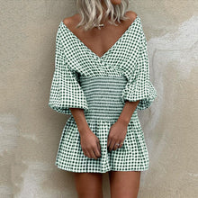 Load image into Gallery viewer, Fashion V-Neck Plaid Mini Dress