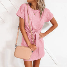 Load image into Gallery viewer, Solid Color Tie Short Sleeve Dress
