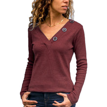 Load image into Gallery viewer, Solid Color V Neck Long-Sleeved T-shirt