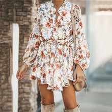 Load image into Gallery viewer, Lace-Up Button Floral Printed Dress