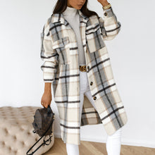 Load image into Gallery viewer, Plaid Long Woolen Coat