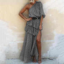 Load image into Gallery viewer, Fashion One Shoulder Polk Dot Printed Maxi Dress