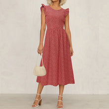 Load image into Gallery viewer, Round Neck Floral Flying Sleeve Dress