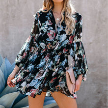Load image into Gallery viewer, Lace-Up Button Floral Printed Dress