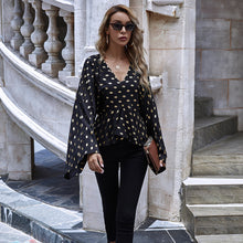 Load image into Gallery viewer, Chiffon V-neck Waist Flared Sleeve Top
