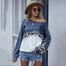 Load image into Gallery viewer, Solid Color Leopard Stitched Knitted Top