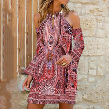 Load image into Gallery viewer, Bohemia Style Off Shoulder Casual Mini Dress