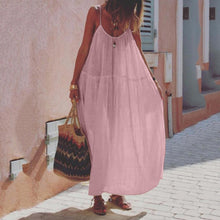 Load image into Gallery viewer, Solid Color Stitching Cotton And Linen Suspender Maxi Dress