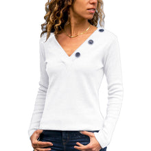 Load image into Gallery viewer, Solid Color V Neck Long-Sleeved T-shirt