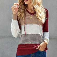 Load image into Gallery viewer, Color Striped Pullover Hooded Sweater