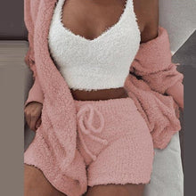 Load image into Gallery viewer, Plush Coat+Vest+Shorts Loungewear Set