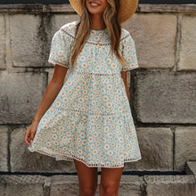 Load image into Gallery viewer, Cute Round Neck Lacework Floral Printed Dress