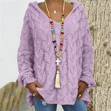 Load image into Gallery viewer, Solid Color Twist Knit Hooded Sweater