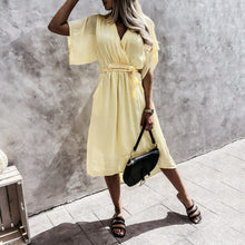 Load image into Gallery viewer, Solid Color V-Neck Lace Up Dress