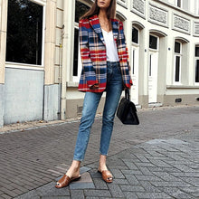 Load image into Gallery viewer, Fold-Over Collar Plaid Print Coat