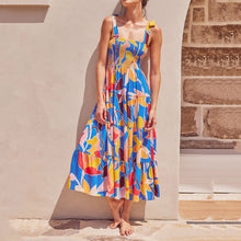 Load image into Gallery viewer, Elegant Sling Print Vacation Maxi Dress