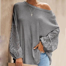 Load image into Gallery viewer, Oblique Collar Hollow Long Sleeve Off Shoulder T-Shirt