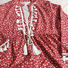 Load image into Gallery viewer, Boho Floral Print Tassel V-Neck Dress