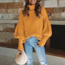 Load image into Gallery viewer, Turtleneck Lantern Sleeve Pullover Sweater