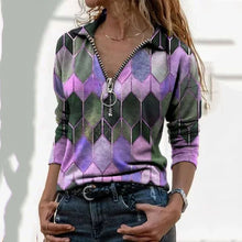 Load image into Gallery viewer, Slim fit V-neck printed zipper T-shirt