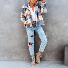 Load image into Gallery viewer, Lapel Plaid Faux Fur Warm Coat