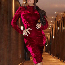 Load image into Gallery viewer, Retro Velvet Slim Bodycon Dress