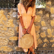 Load image into Gallery viewer, Solid Color V-Neck Half Sleeve Dress