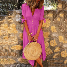 Load image into Gallery viewer, Solid Color V-Neck Half Sleeve Dress