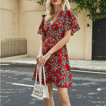 Load image into Gallery viewer, Floral Printed V-Neck Short Sleeve Mini Dress