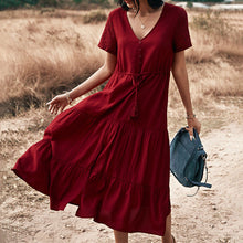 Load image into Gallery viewer, Solid Color V-Neck Dress