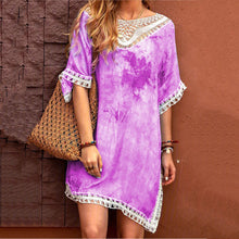 Load image into Gallery viewer, Tie-Dye Lace Contrast Short-Sleeved Mini Dress