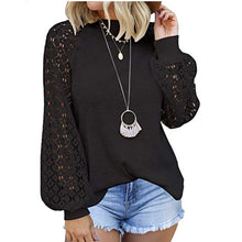 Load image into Gallery viewer, Round Neck Lace Stitching Long-sleeved Top